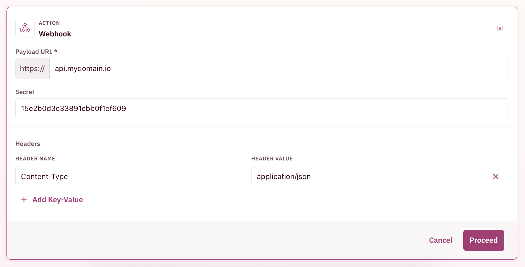 Set up webhook action