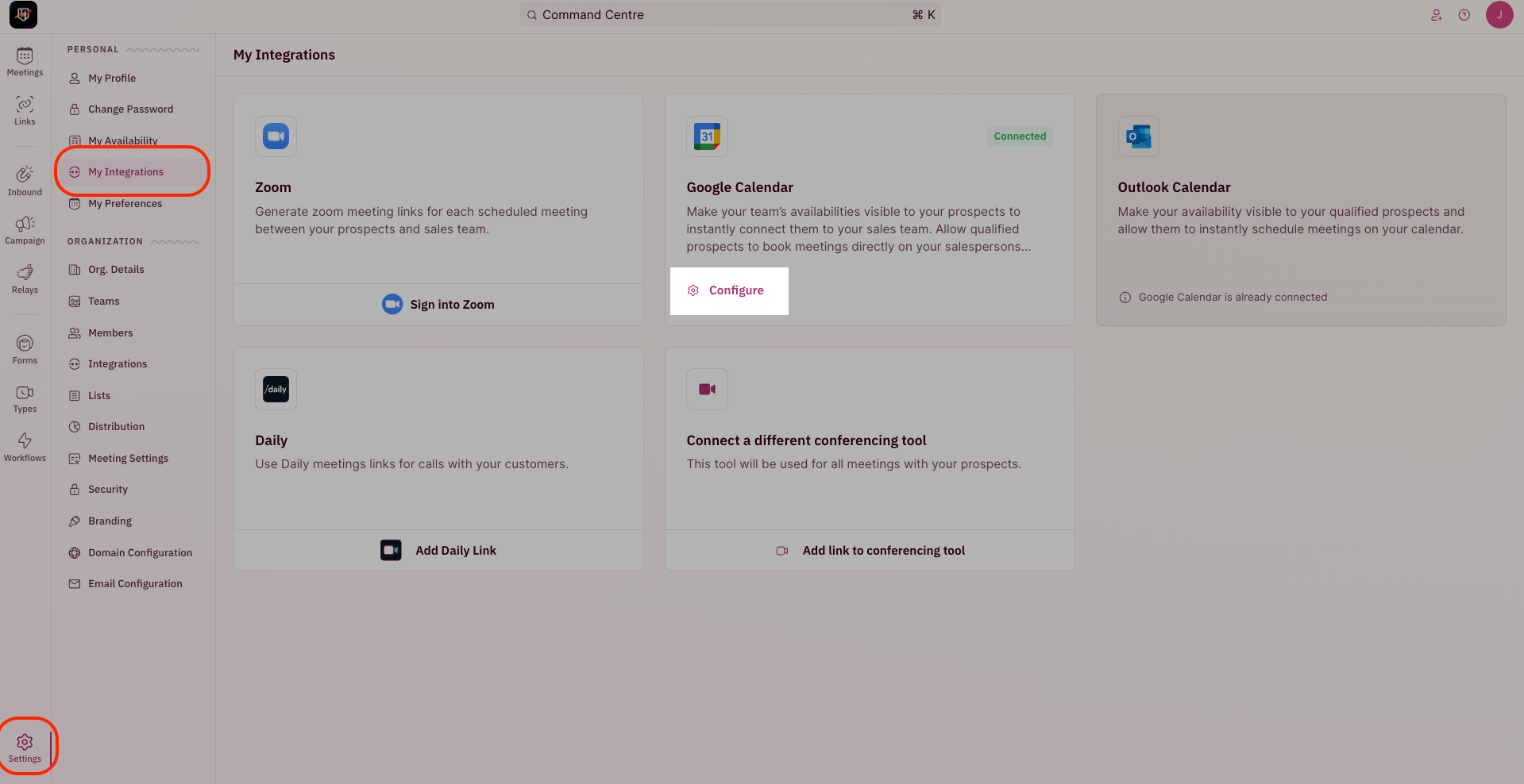 Google Meet configure