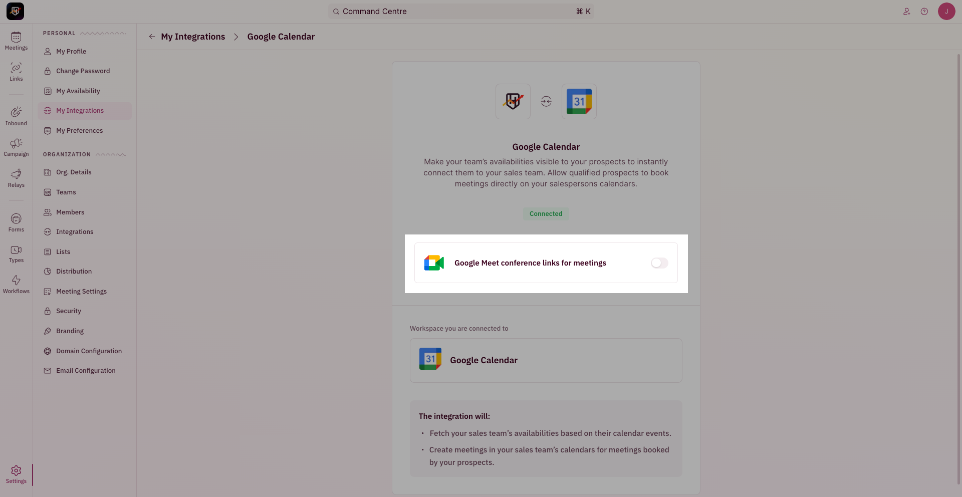 Google Meet toggle