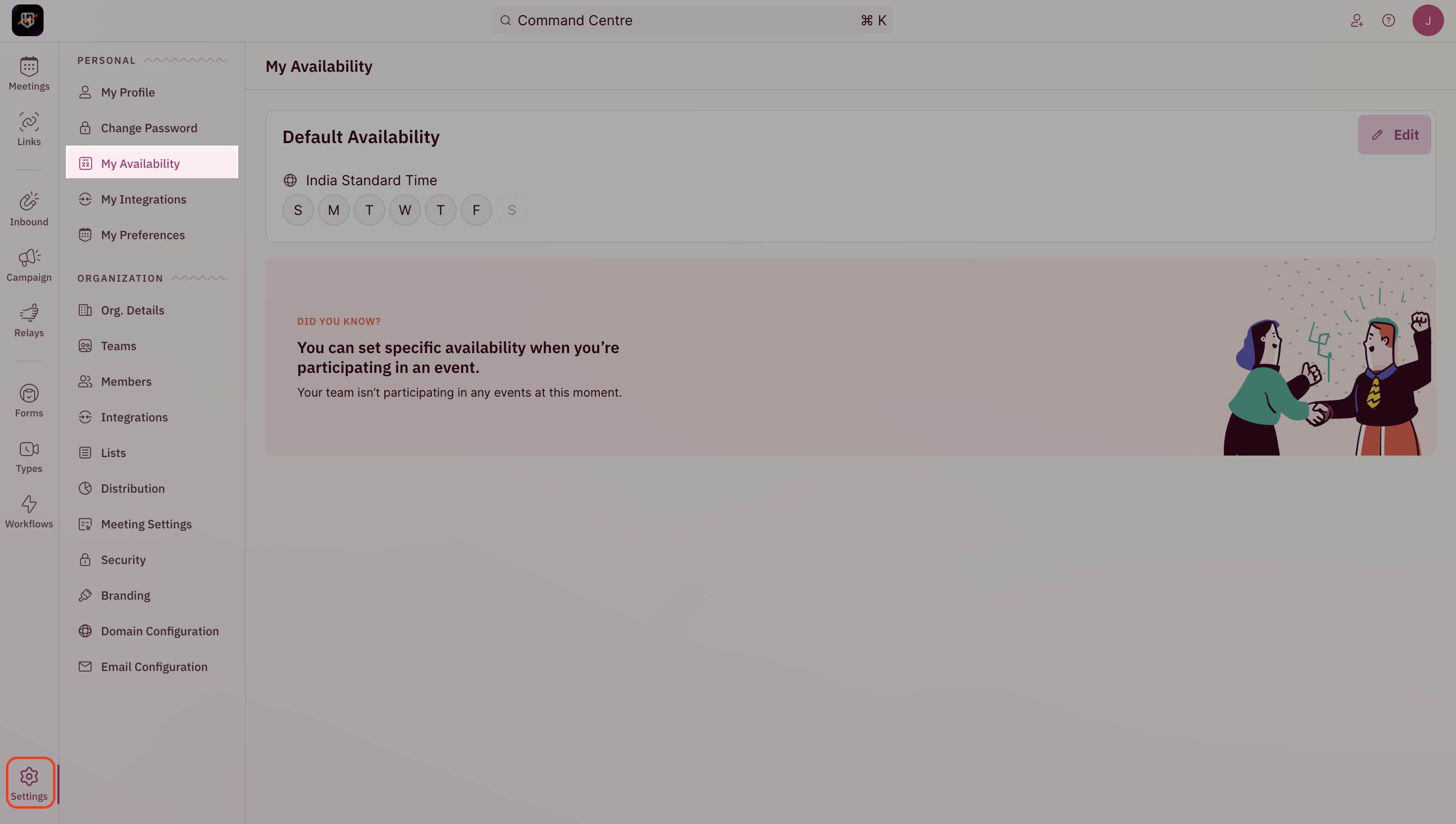 User Availability navigation