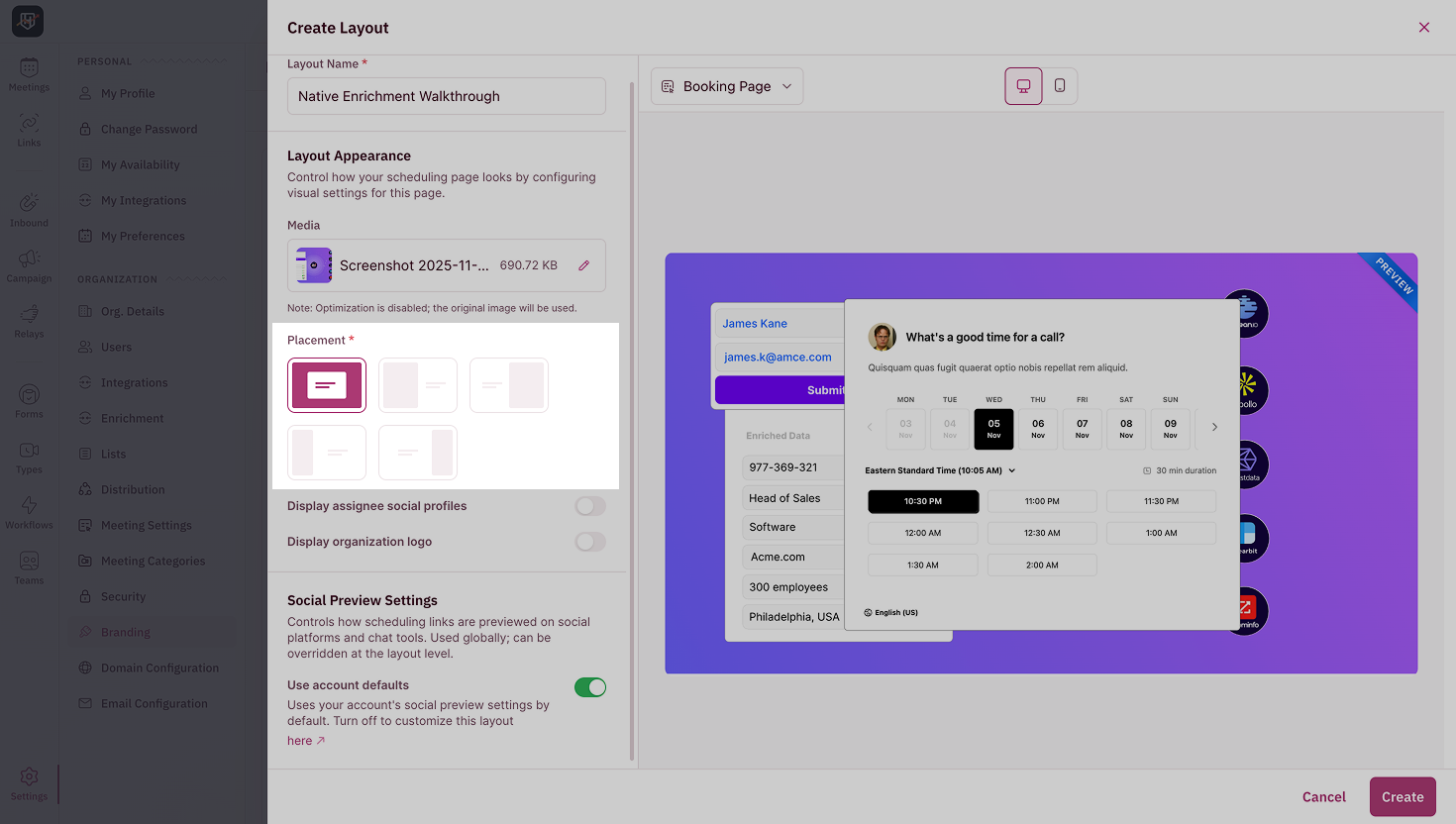 Media placement options