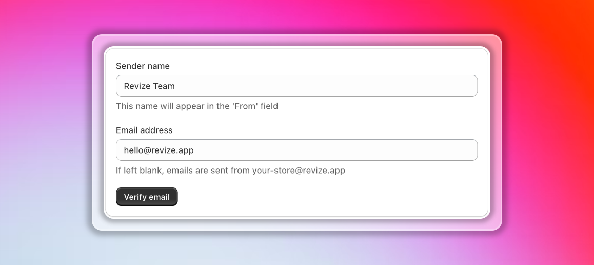 Email verification options Custom sender email configuration