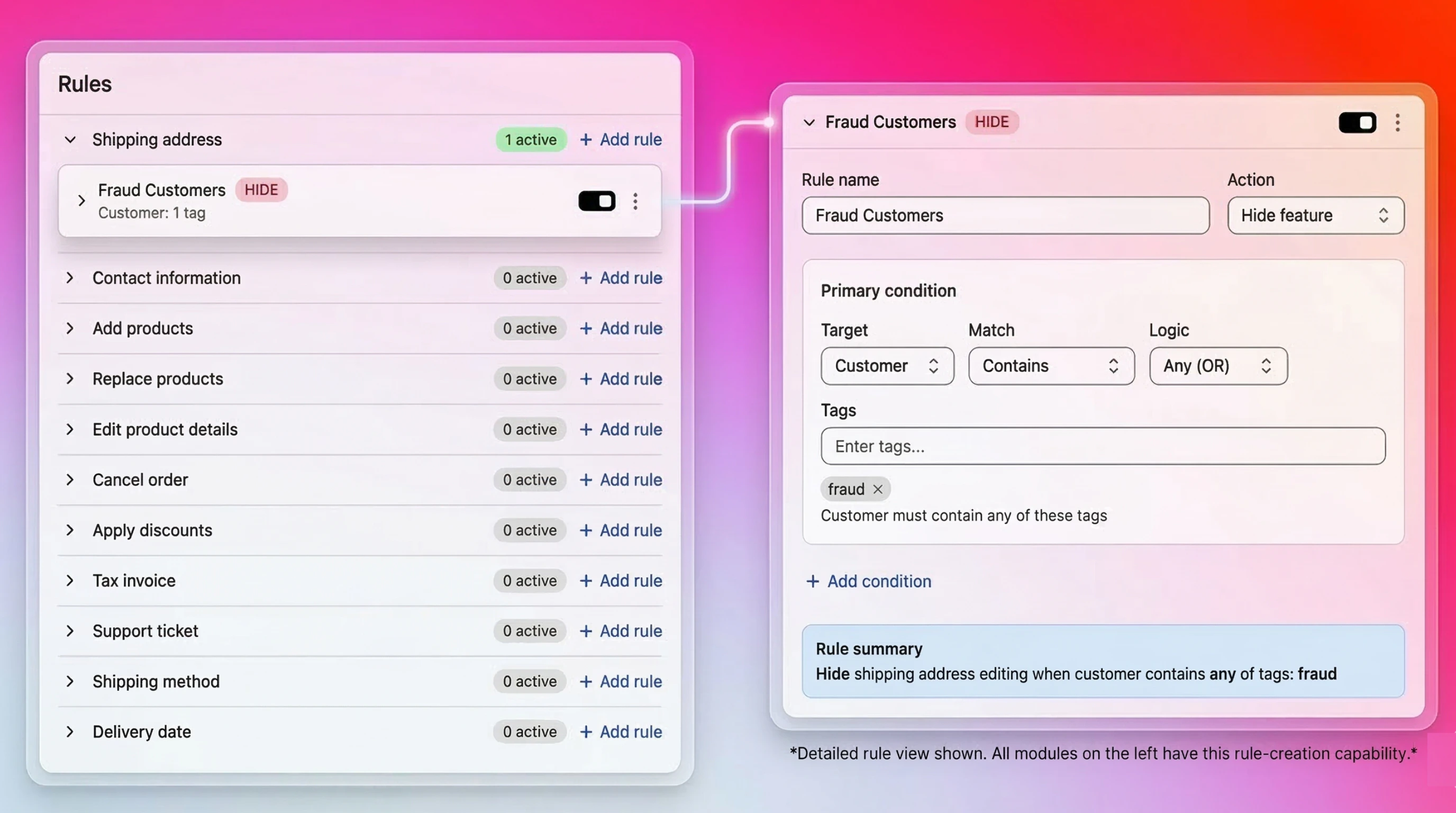 Feature visibility rules configuration Feature Visibility Rules
