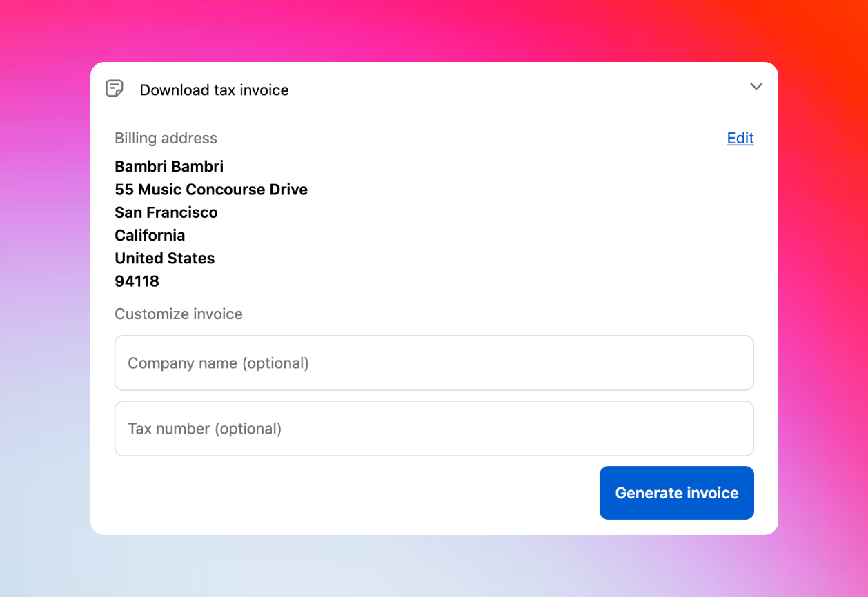 Revize edit tax invoice on order status page