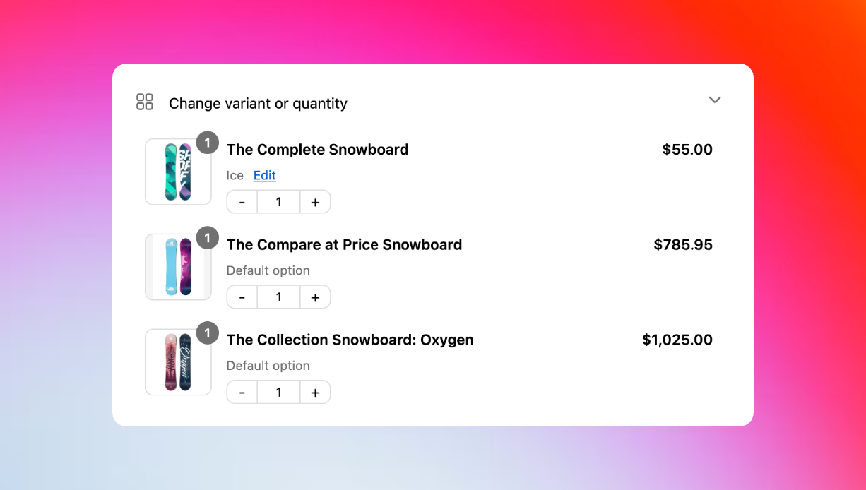Revize quantity and variant edit widget on order status page