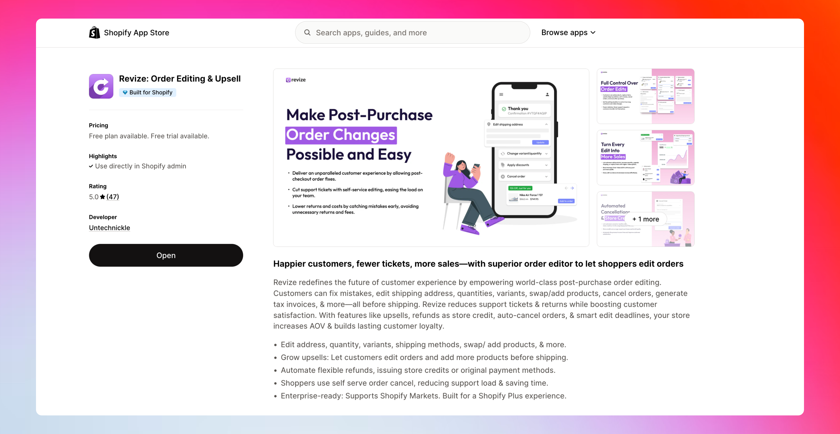 Revize app home in Shopify