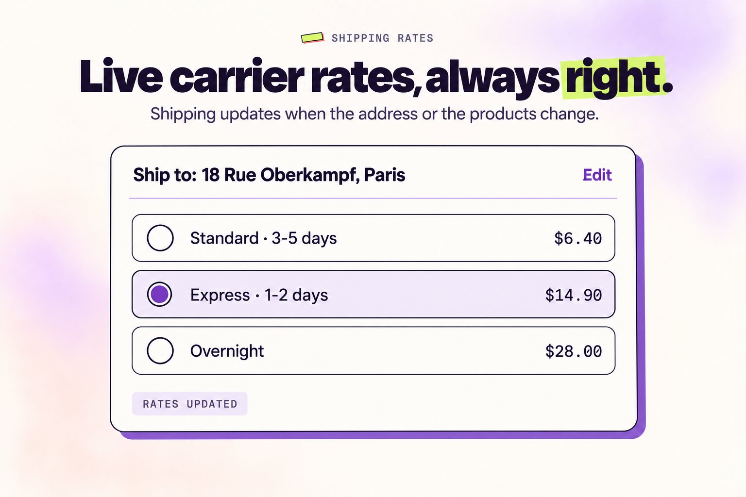 Third-party carrier shipping integration Carrier Shipping Rates Supported