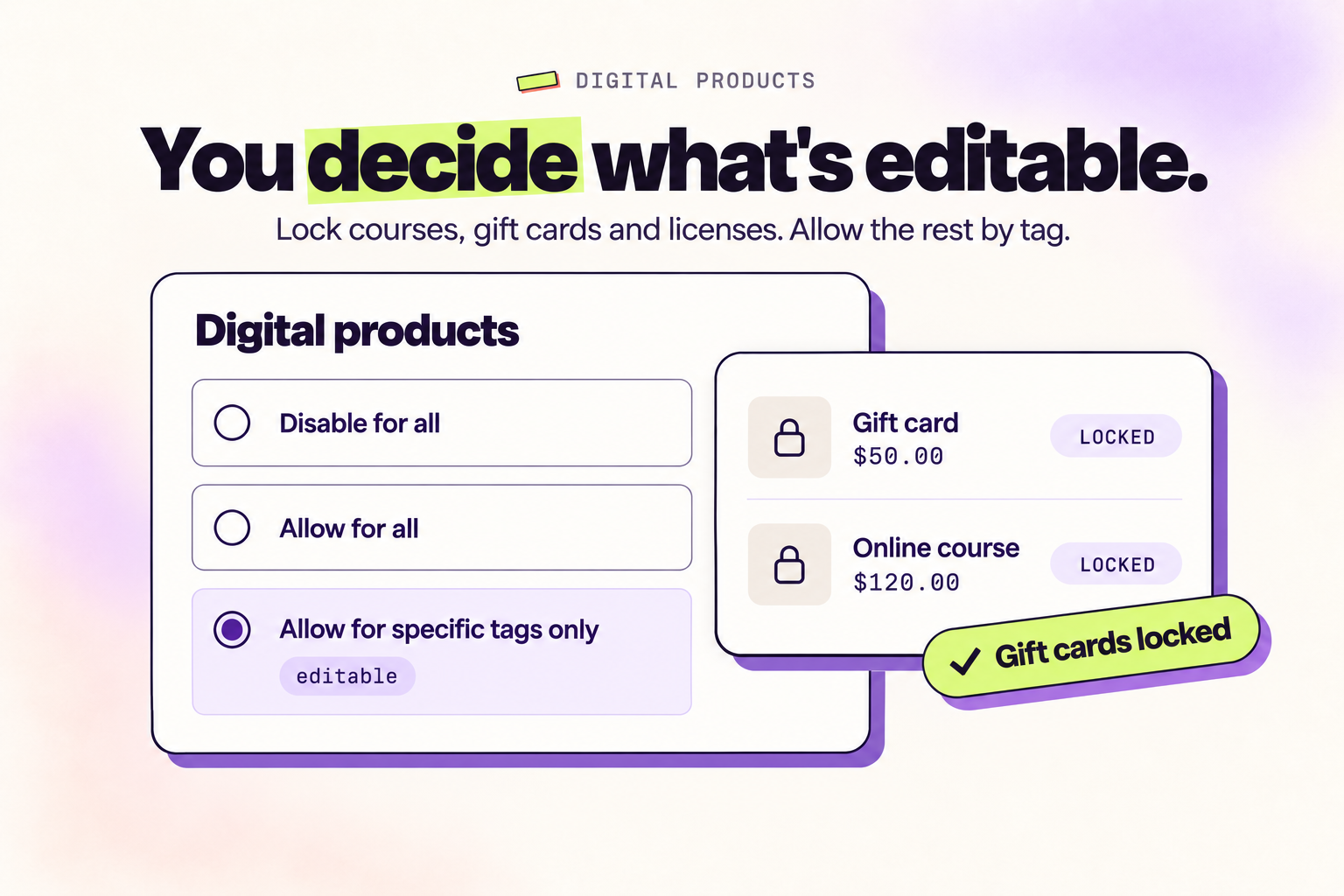 Controles de edición de productos digitales
