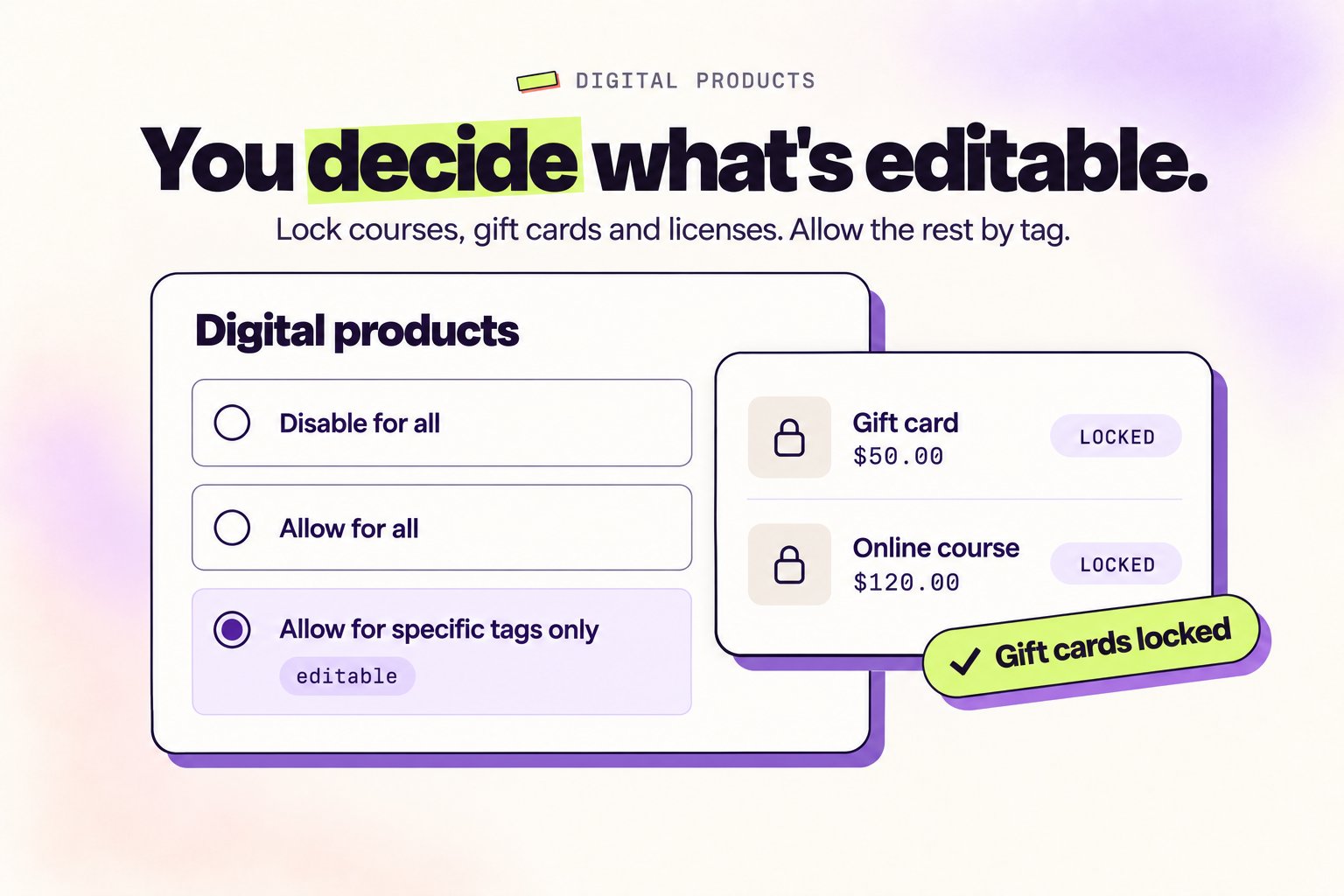 Digital product edit controls in action Digital Product Edit Controls
