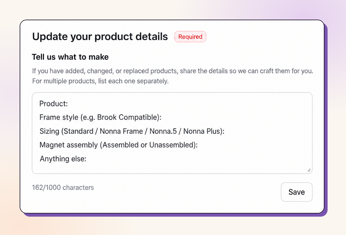 Custom note on the customer order edit page