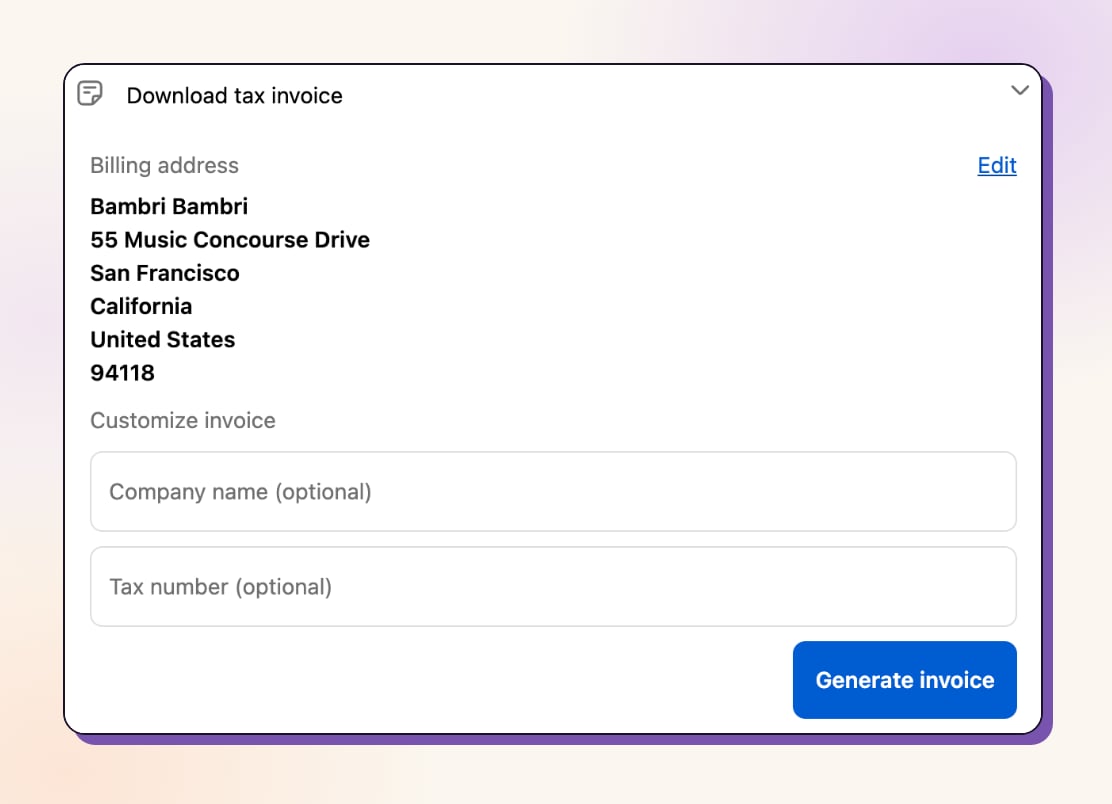 Revize edit tax invoice on order status page