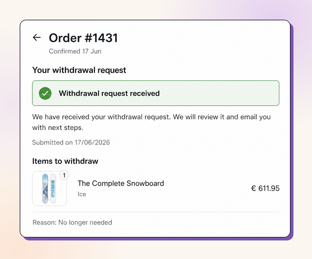 EU withdrawal submitted state on the order status page
