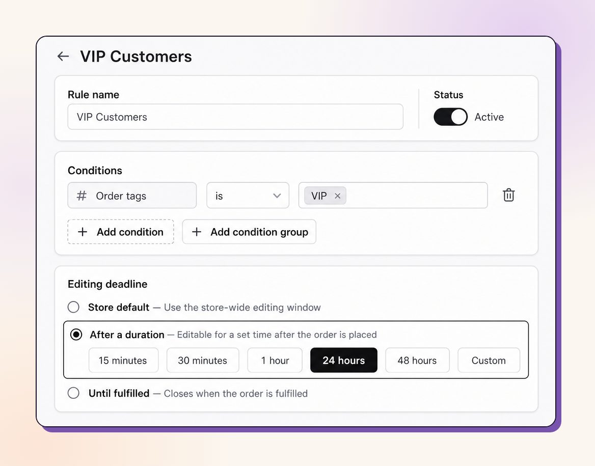 The rules engine editor: conditions and editing deadline