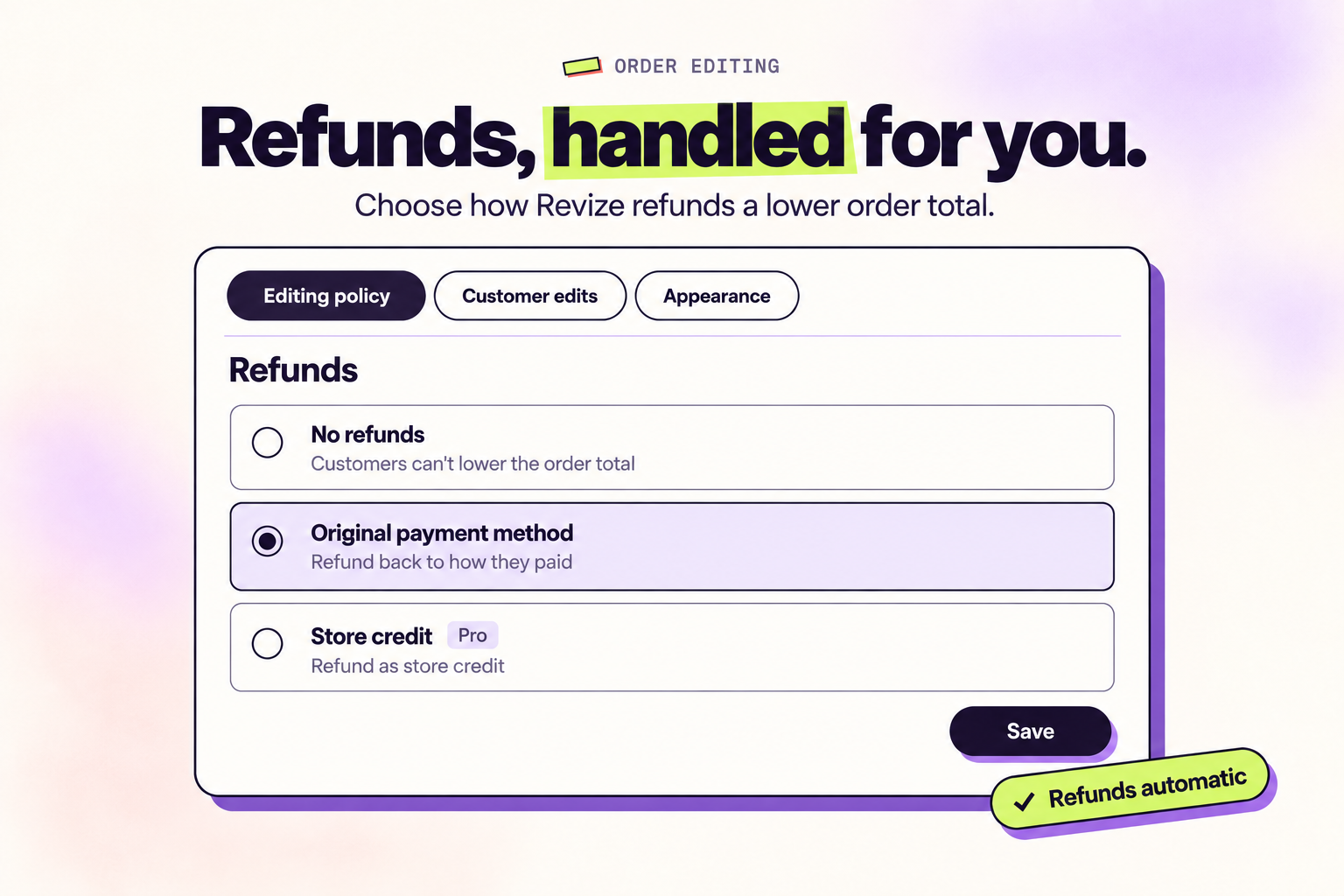 Options de remboursement dans Revize