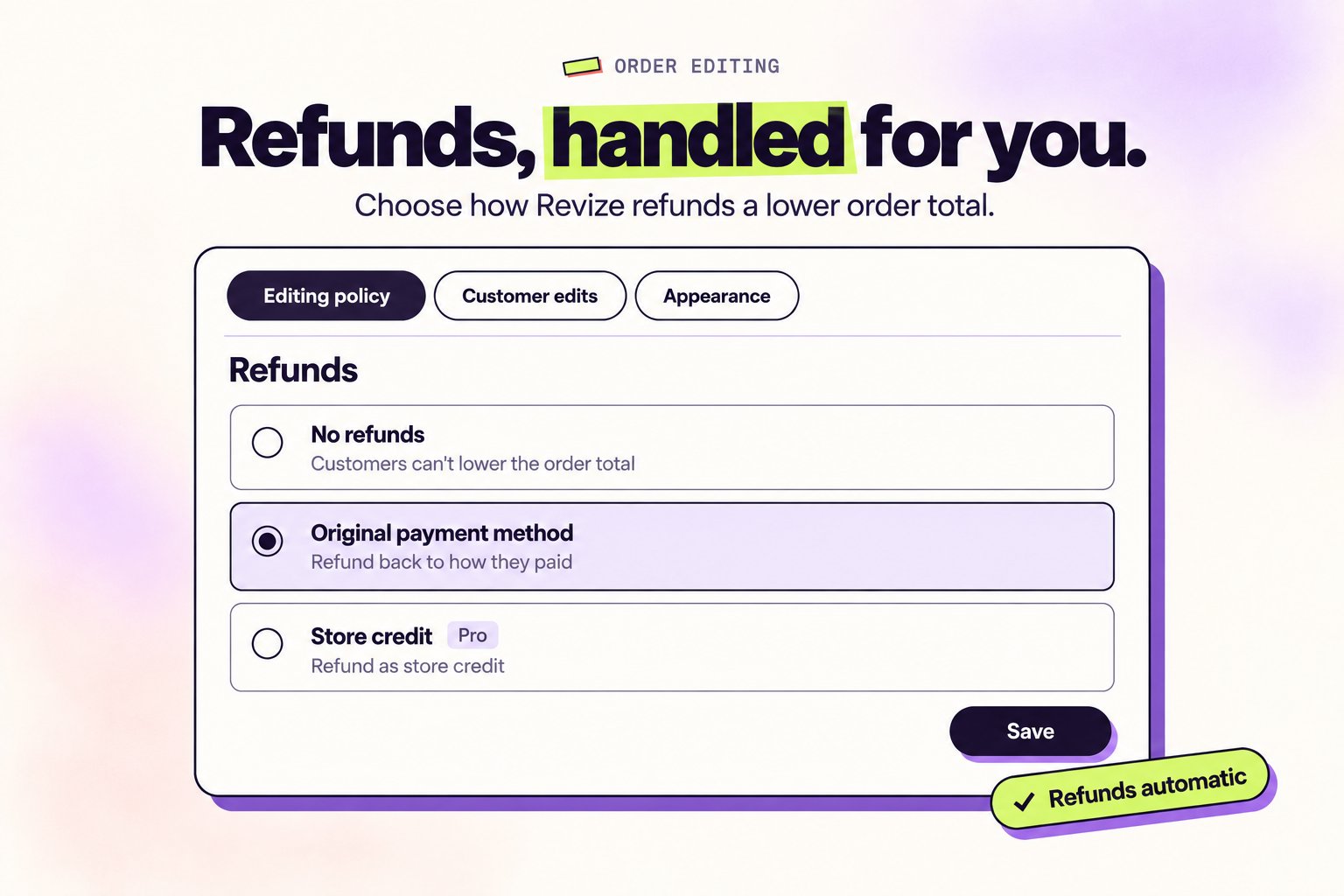 Options de remboursement dans Revize