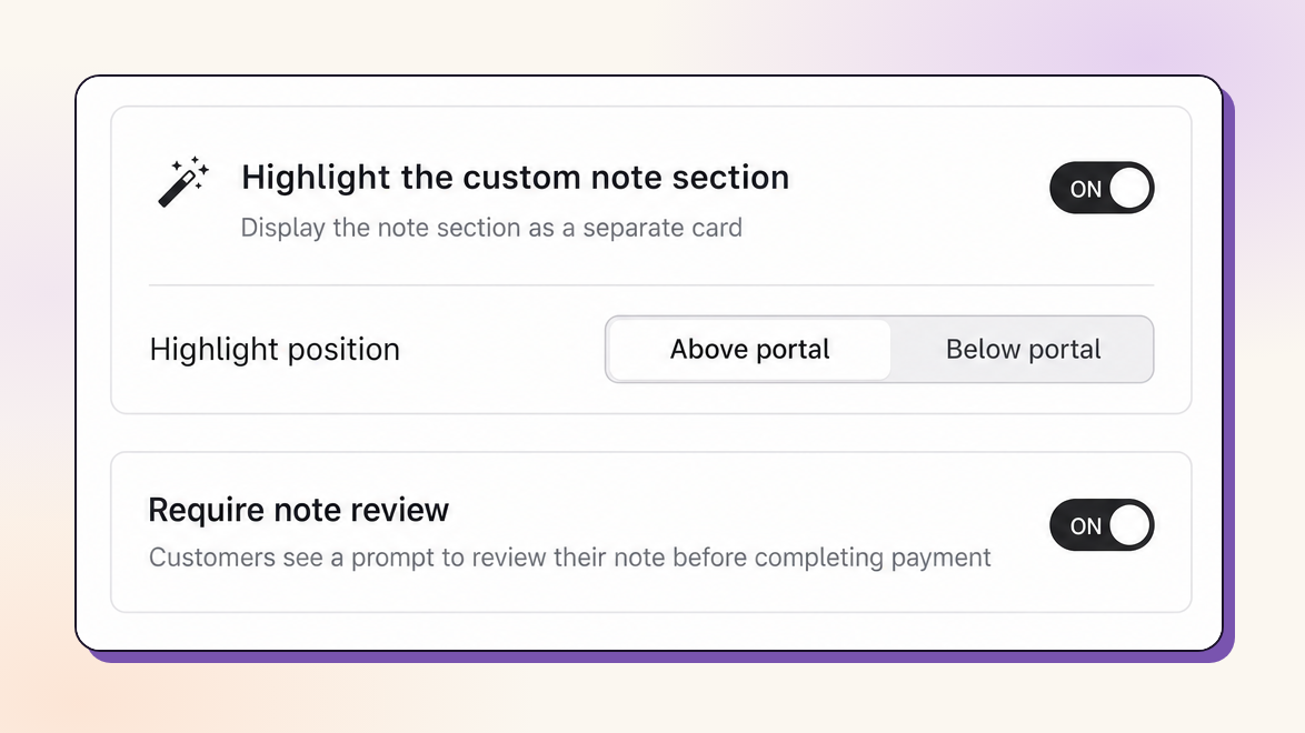 Custom note settings: highlight mode, highlight position, and require note review