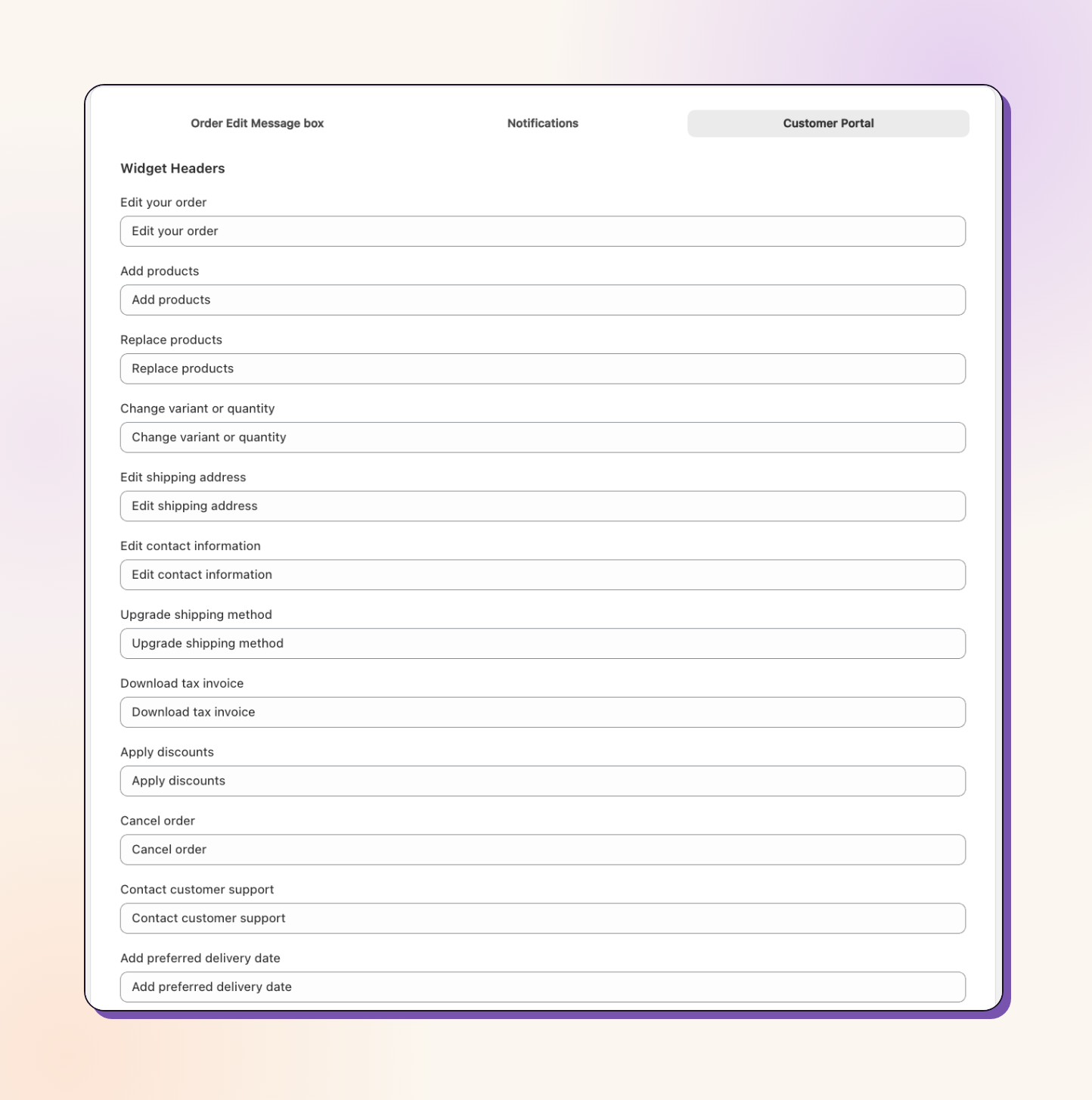 Anpassungsoptionen für Texte im Kundenportal