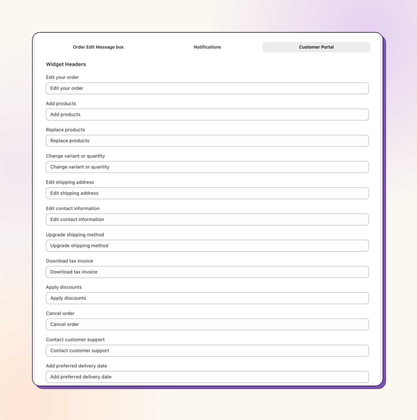 Anpassungsoptionen für Texte im Kundenportal