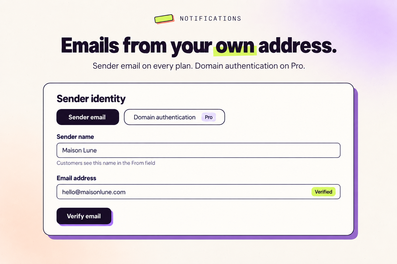 Custom sender email configuration