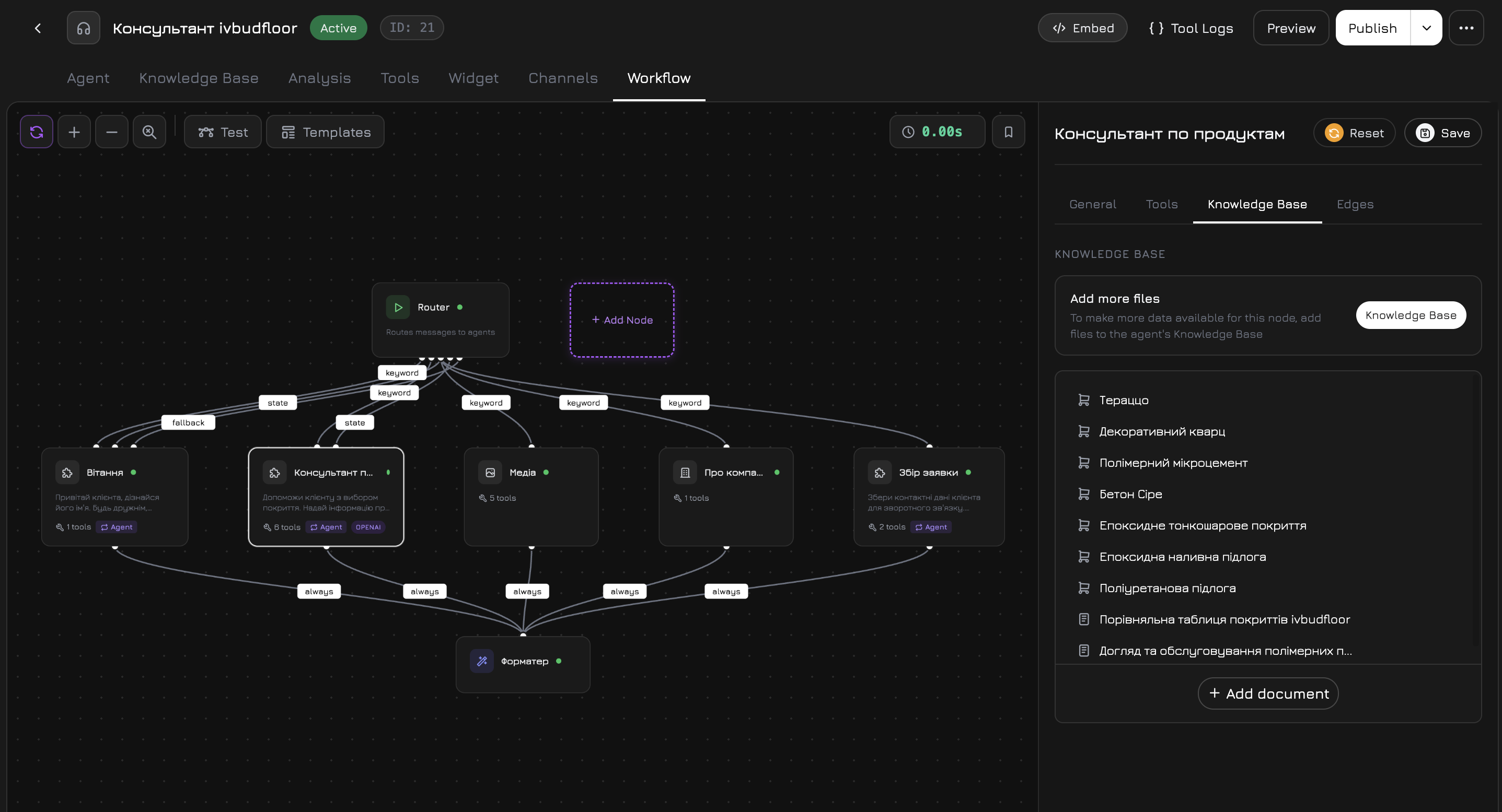 Agent knowledge base configuration