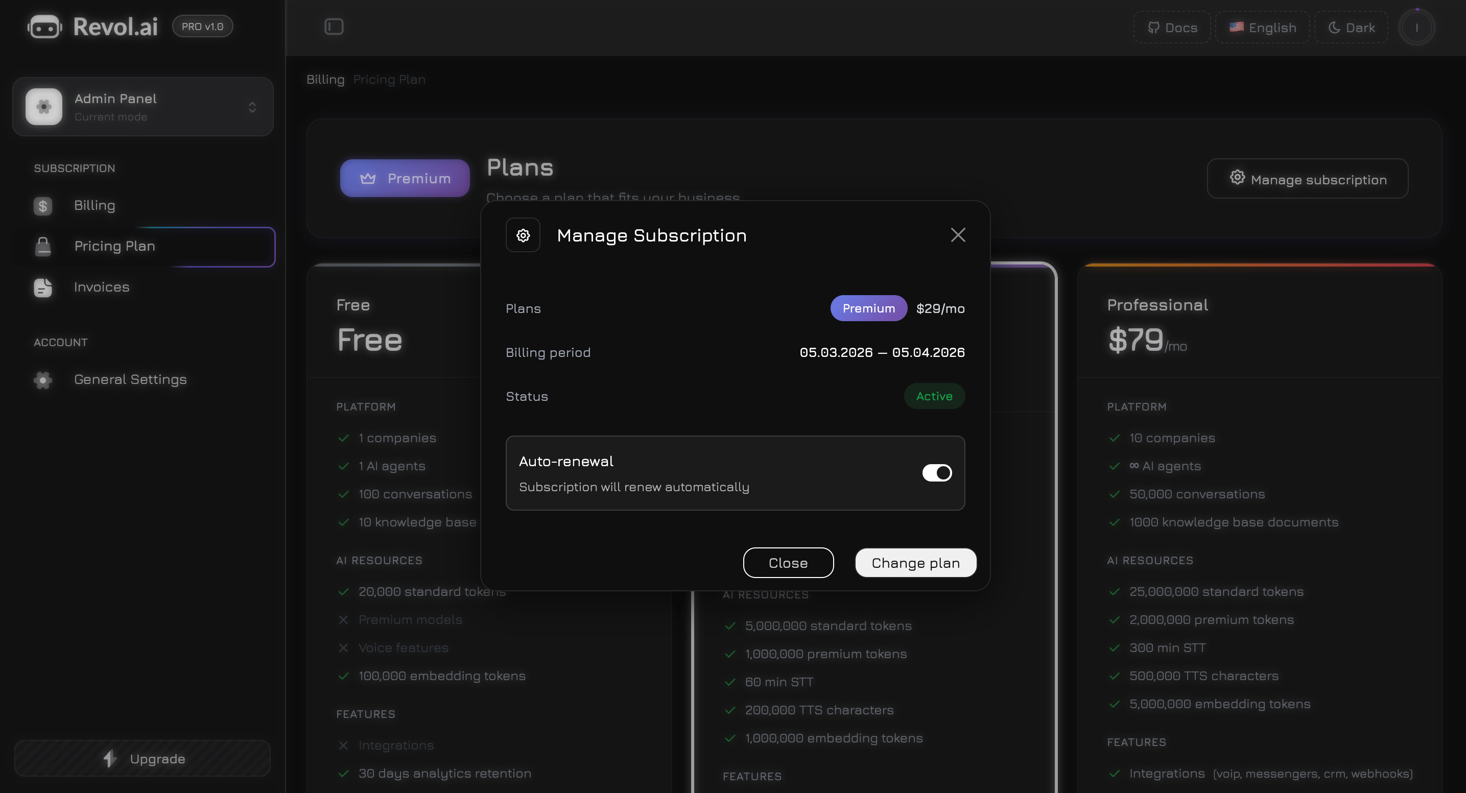 Modal de Gestionar Suscripción