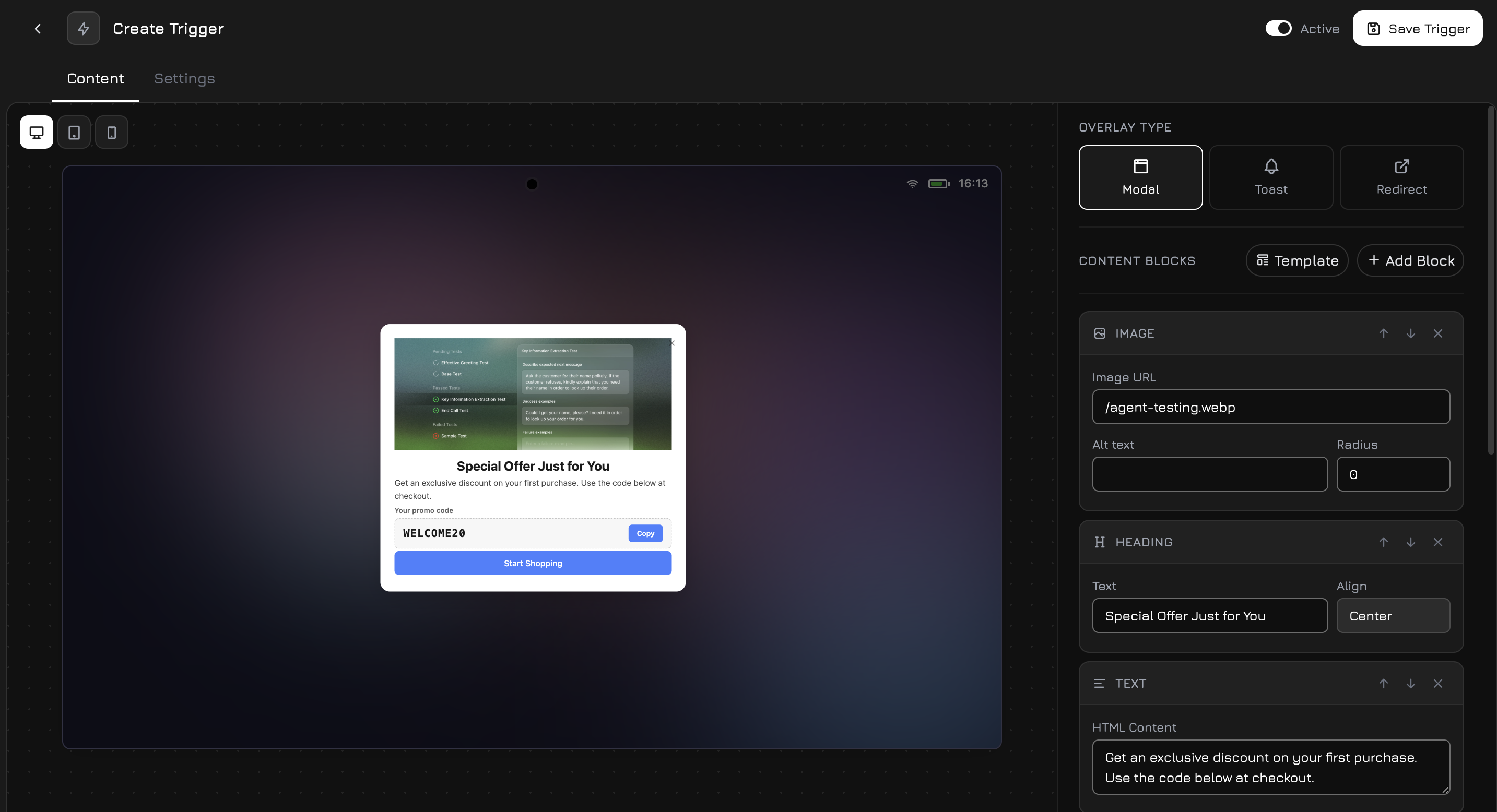 Create trigger editor
