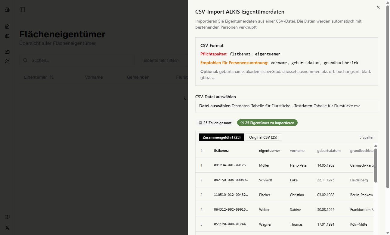 Eigentümerdatenimport in goal100.studio