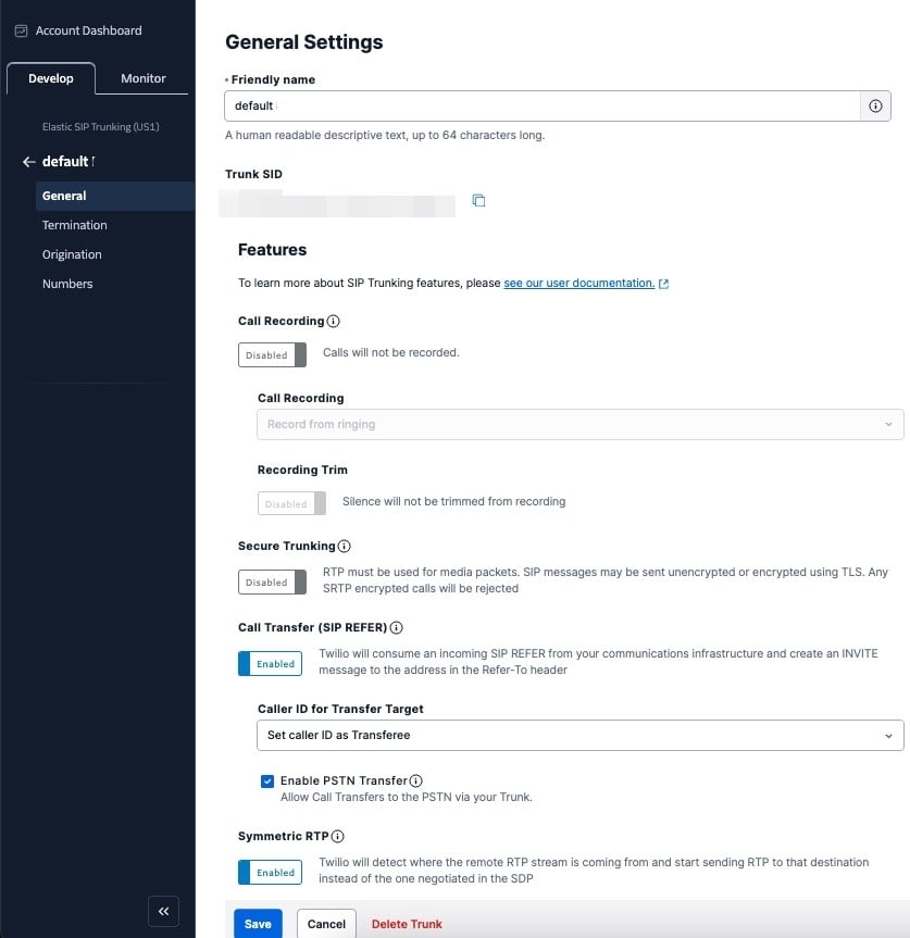 Create Elastic SIP Trunking