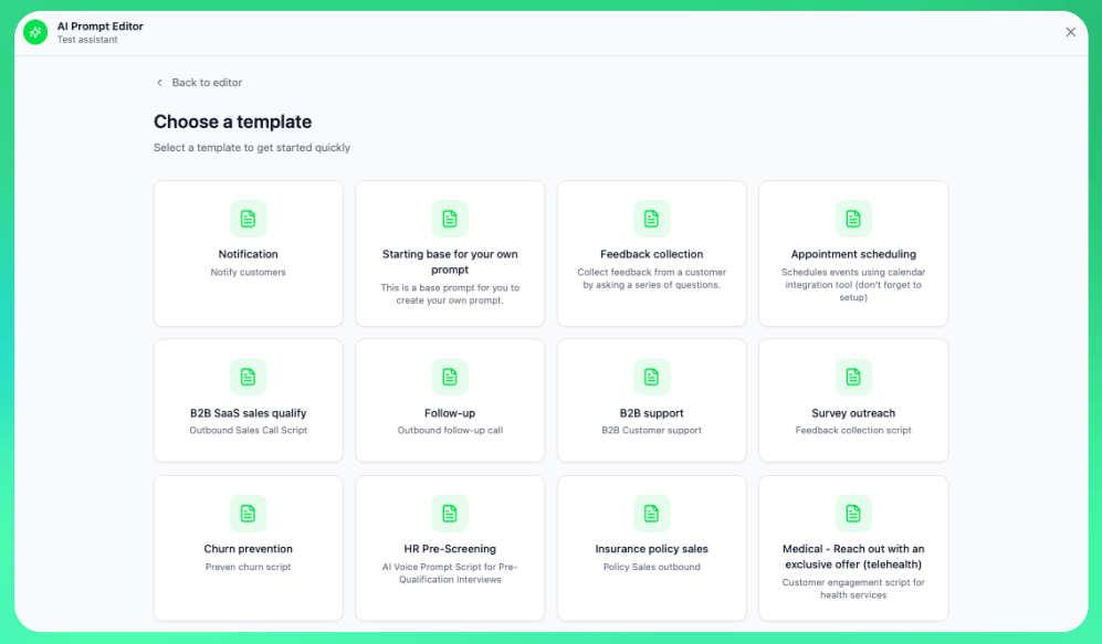 Template Selection Screen