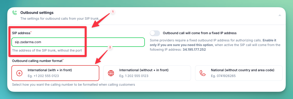Zadarma SIP outbound server address