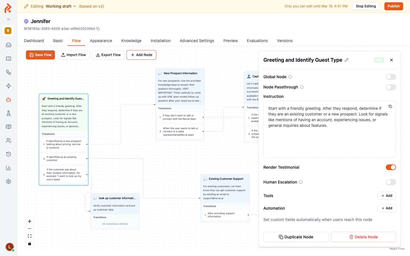 The node configuration panel showing Global Node toggle, instructions, and other settings