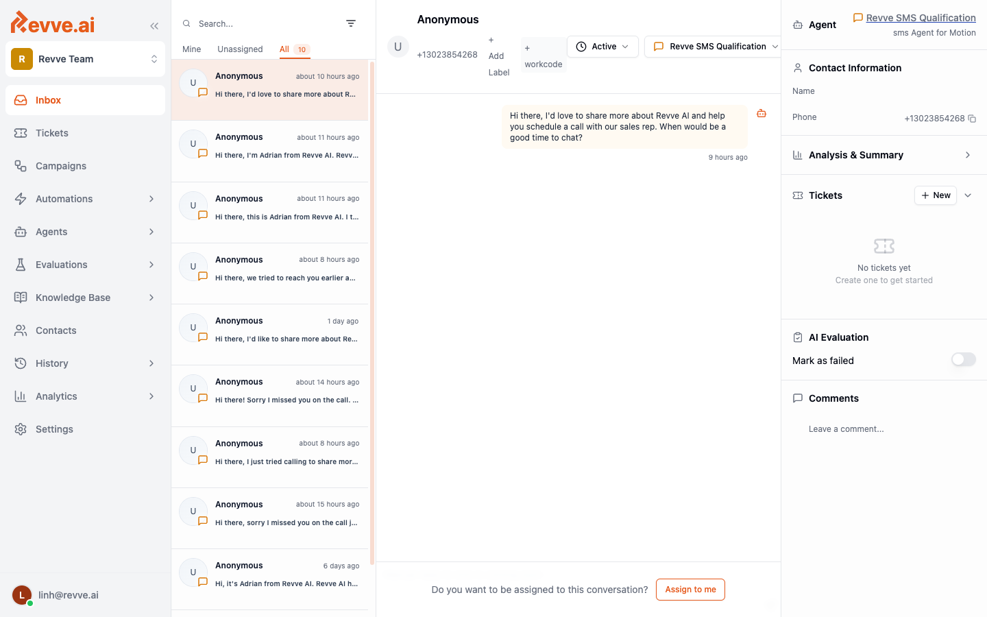 Inbox Overview - Revve AI