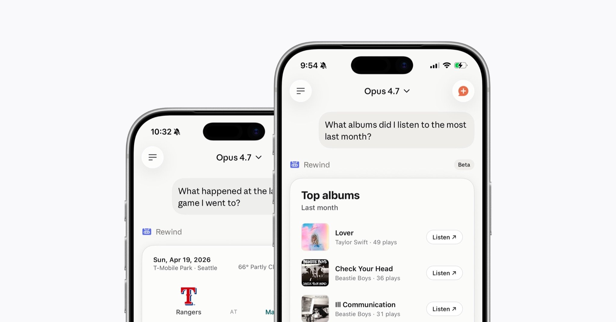 Rewind answering questions about your listening and attendance history in Claude on iPhone