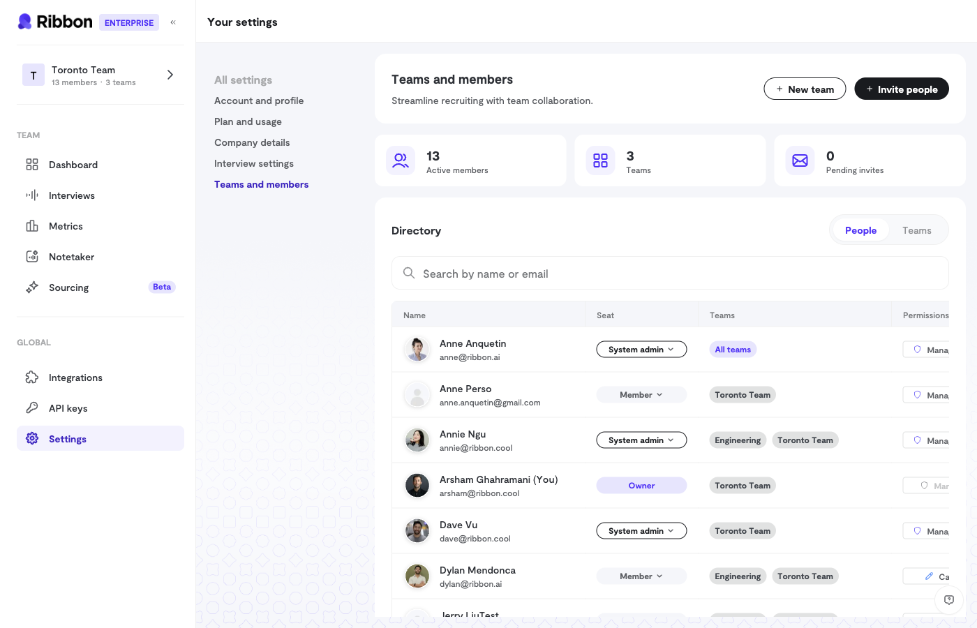 Teams & Permissions - Ribbon API Documentation