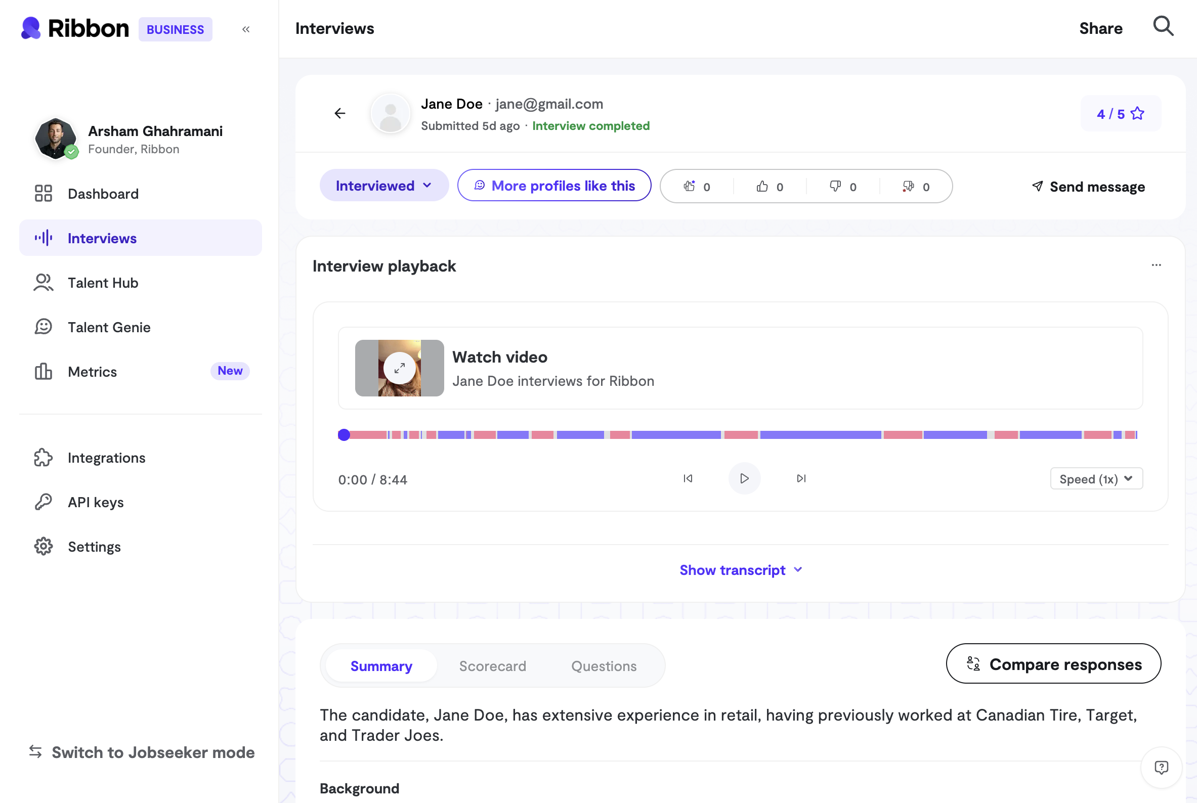 Quick start: conducting recruitment interviews - Ribbon API Documentation