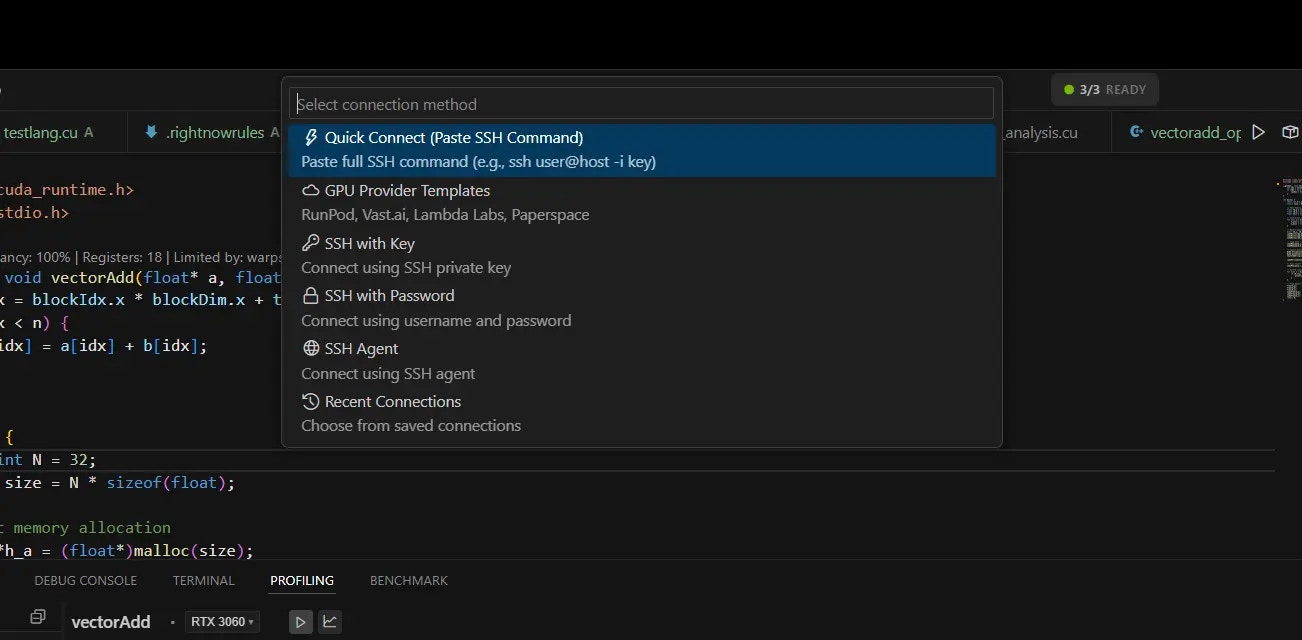 Remote GPU Connection Dialog