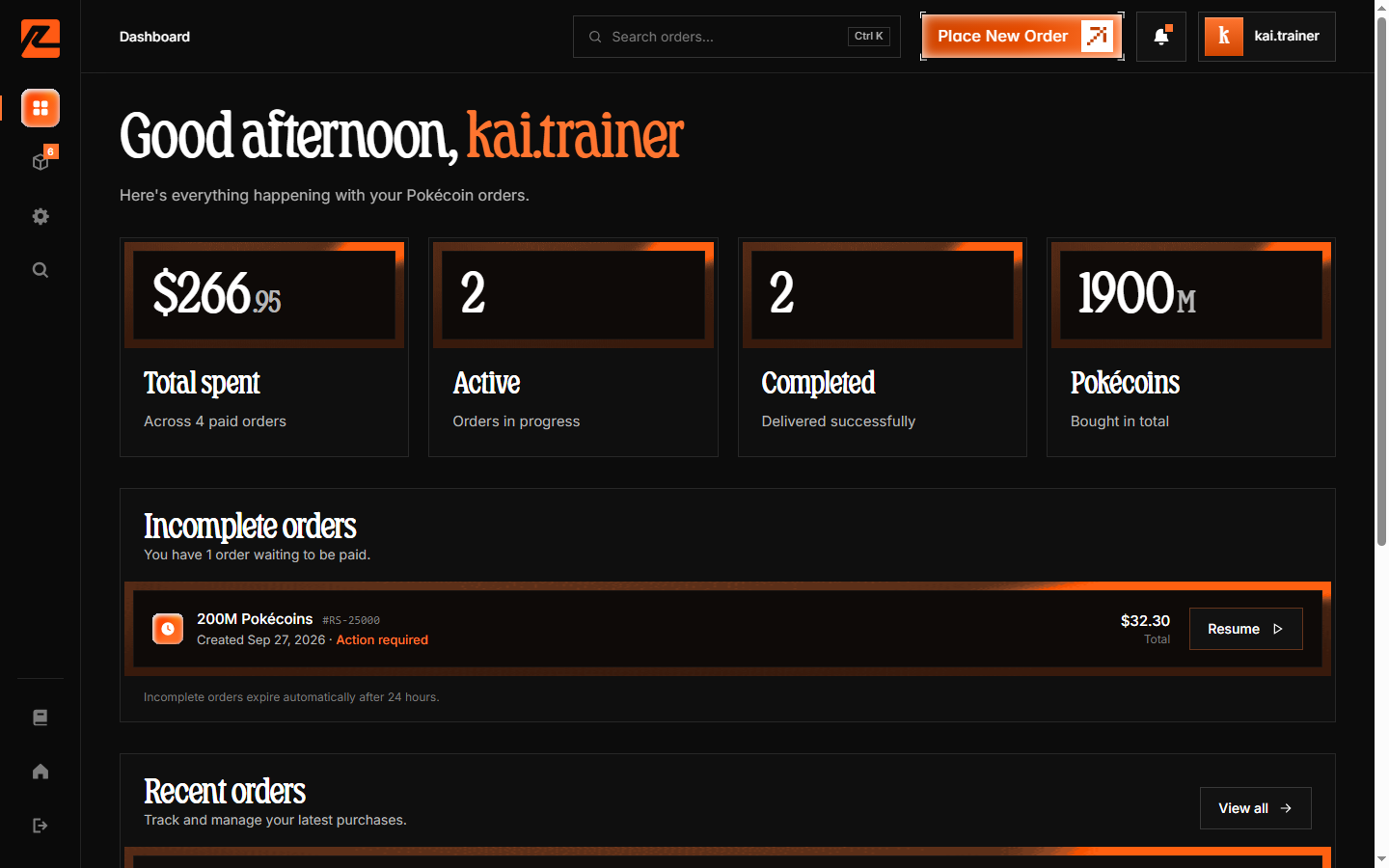 Radium Store dashboard overview