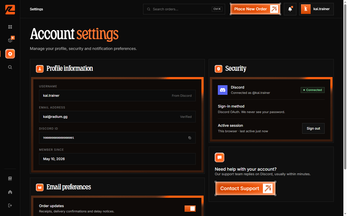 Radium Store settings page