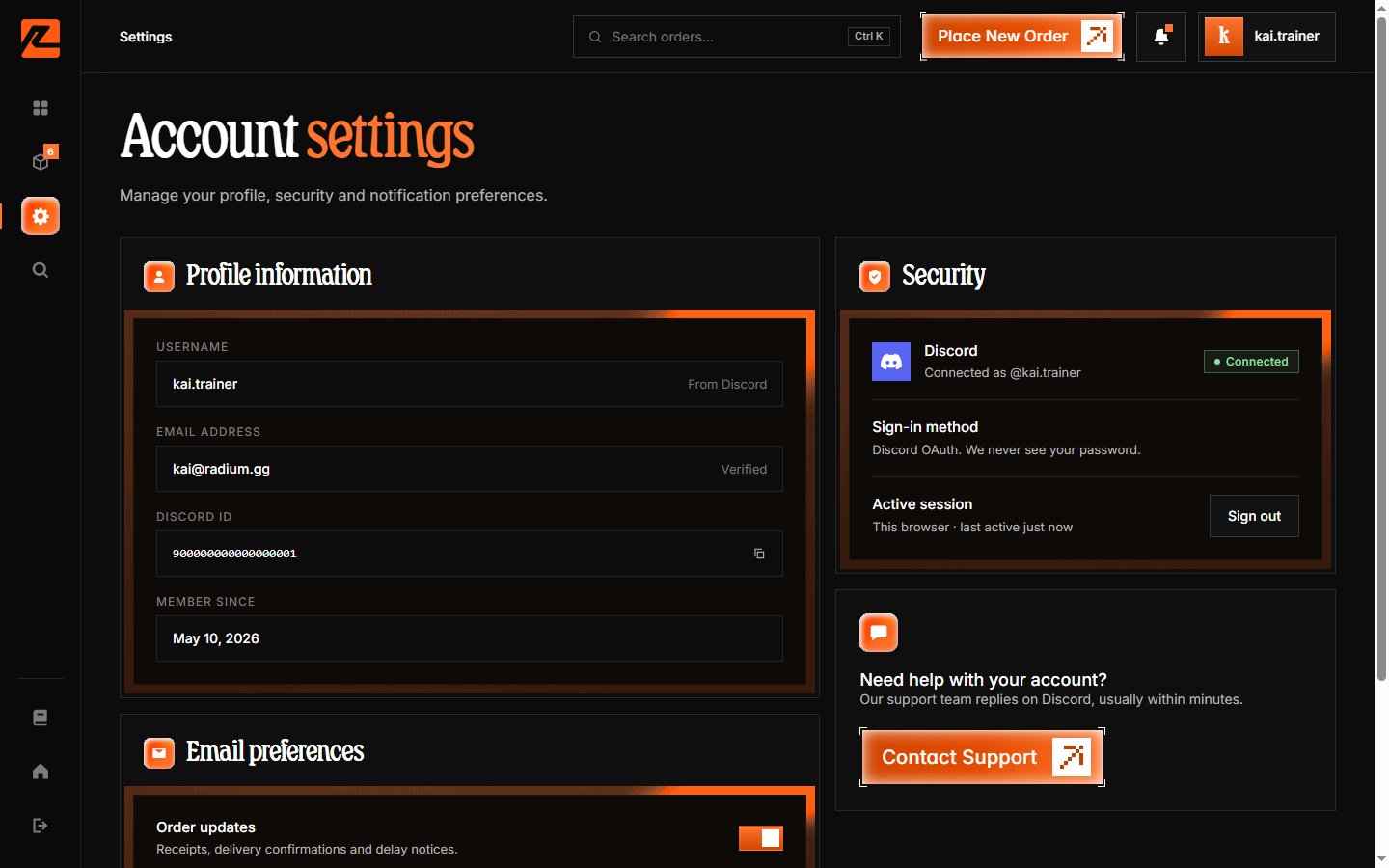 Radium Store settings page