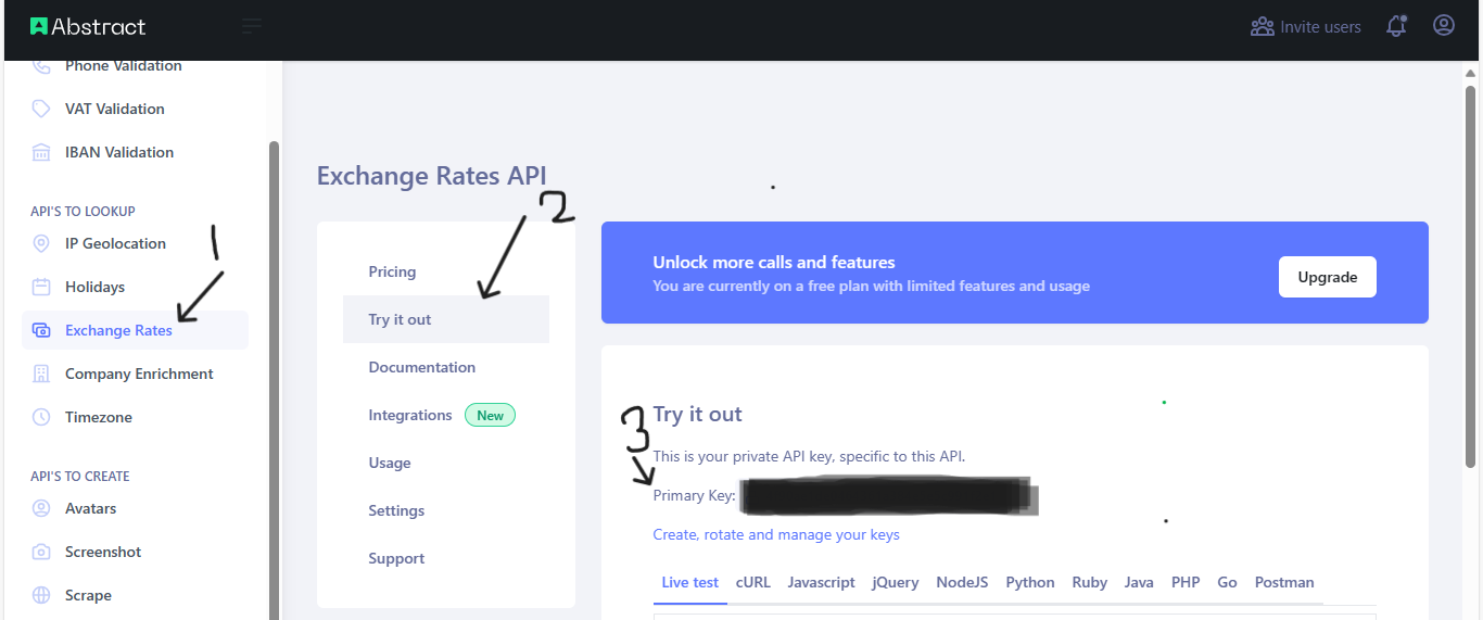 AbstractAPI dashboard