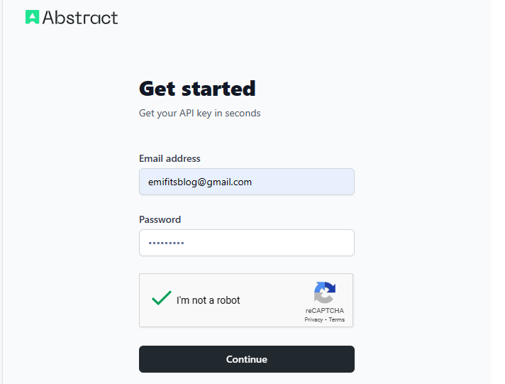 AbstractAPI signup page