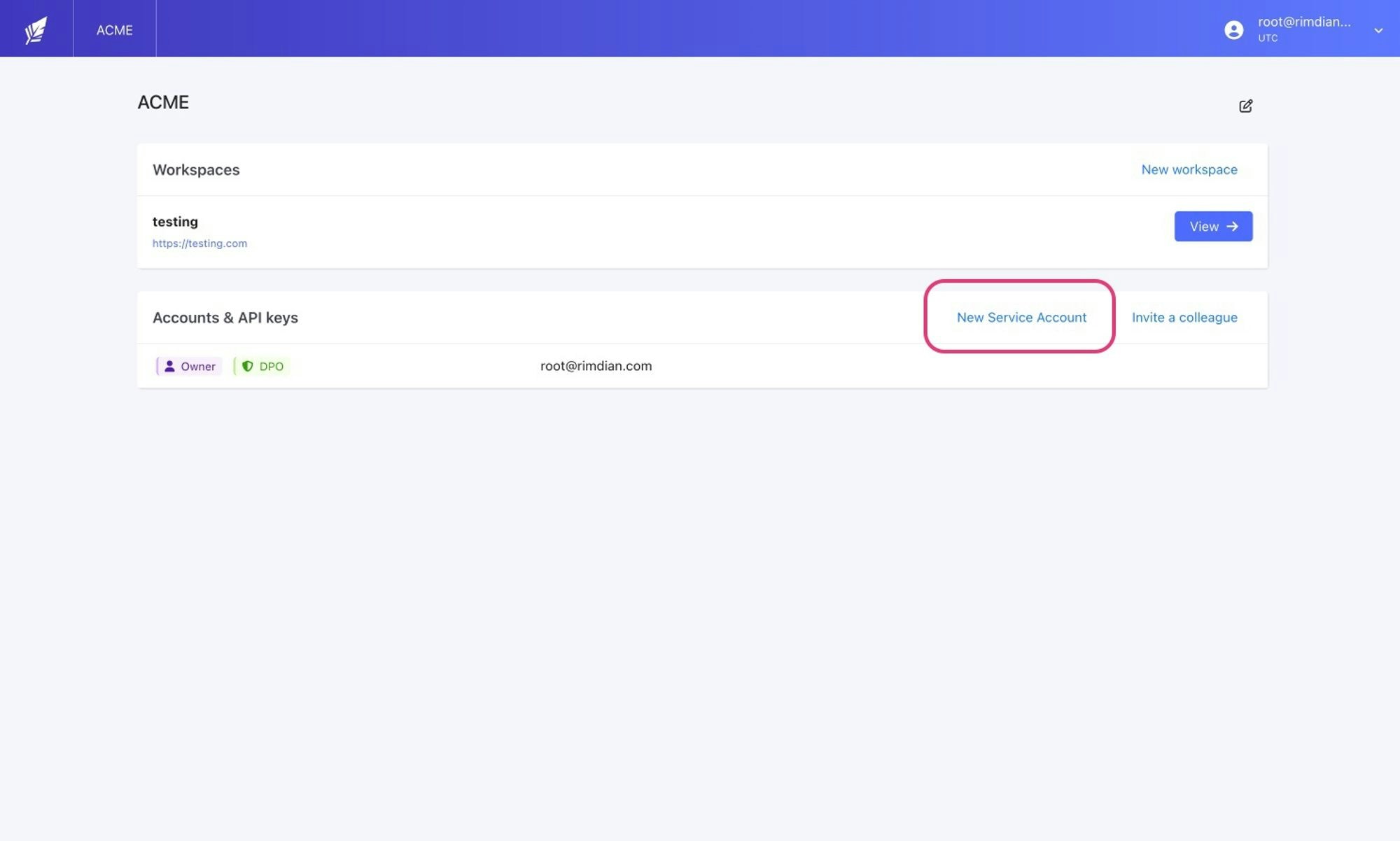 Organisation dashboard