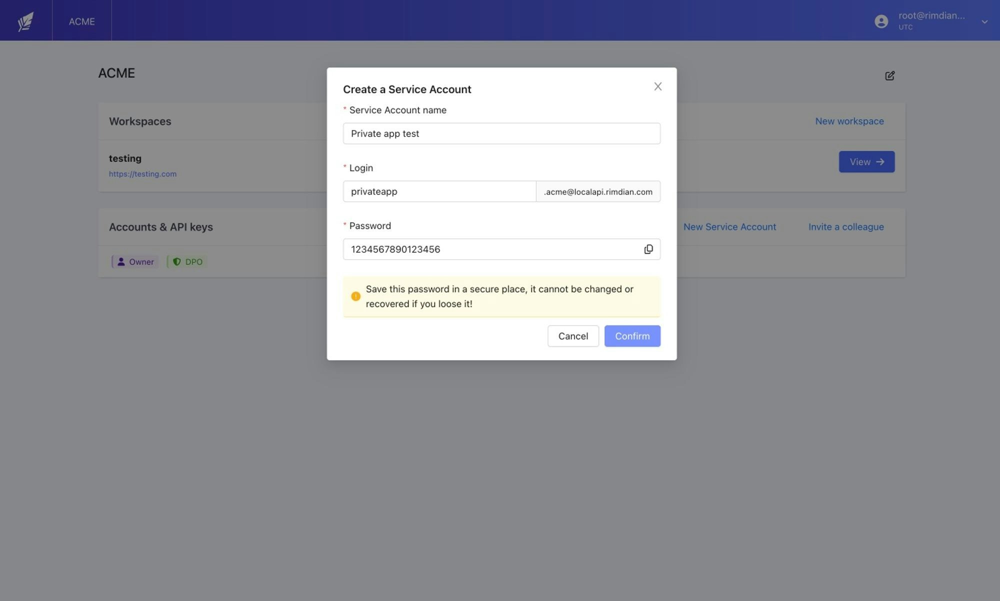 Create a service account
