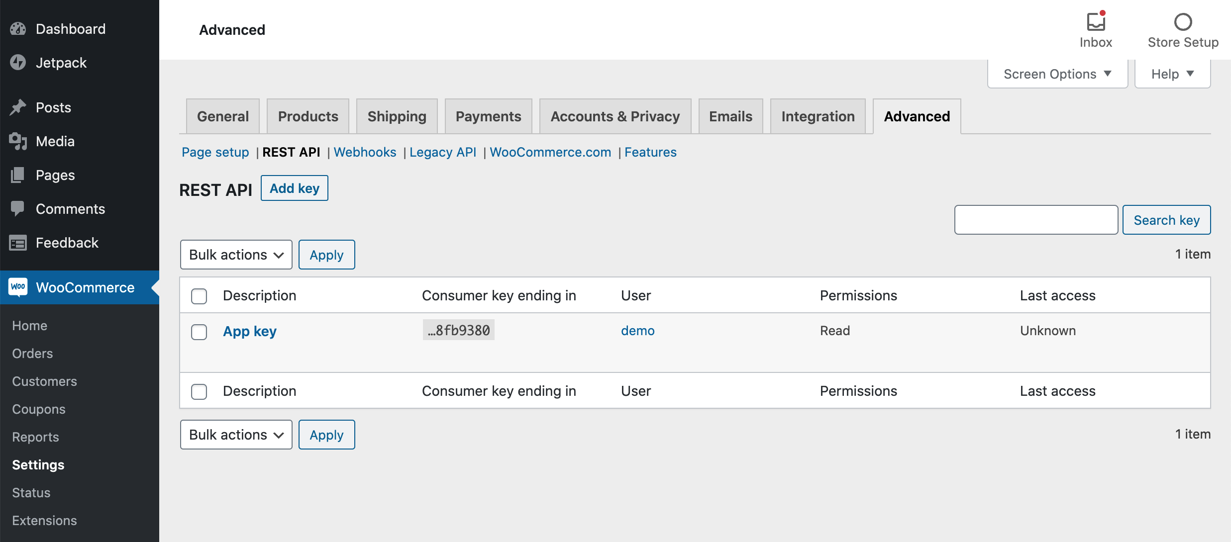 WooCommerce settings
