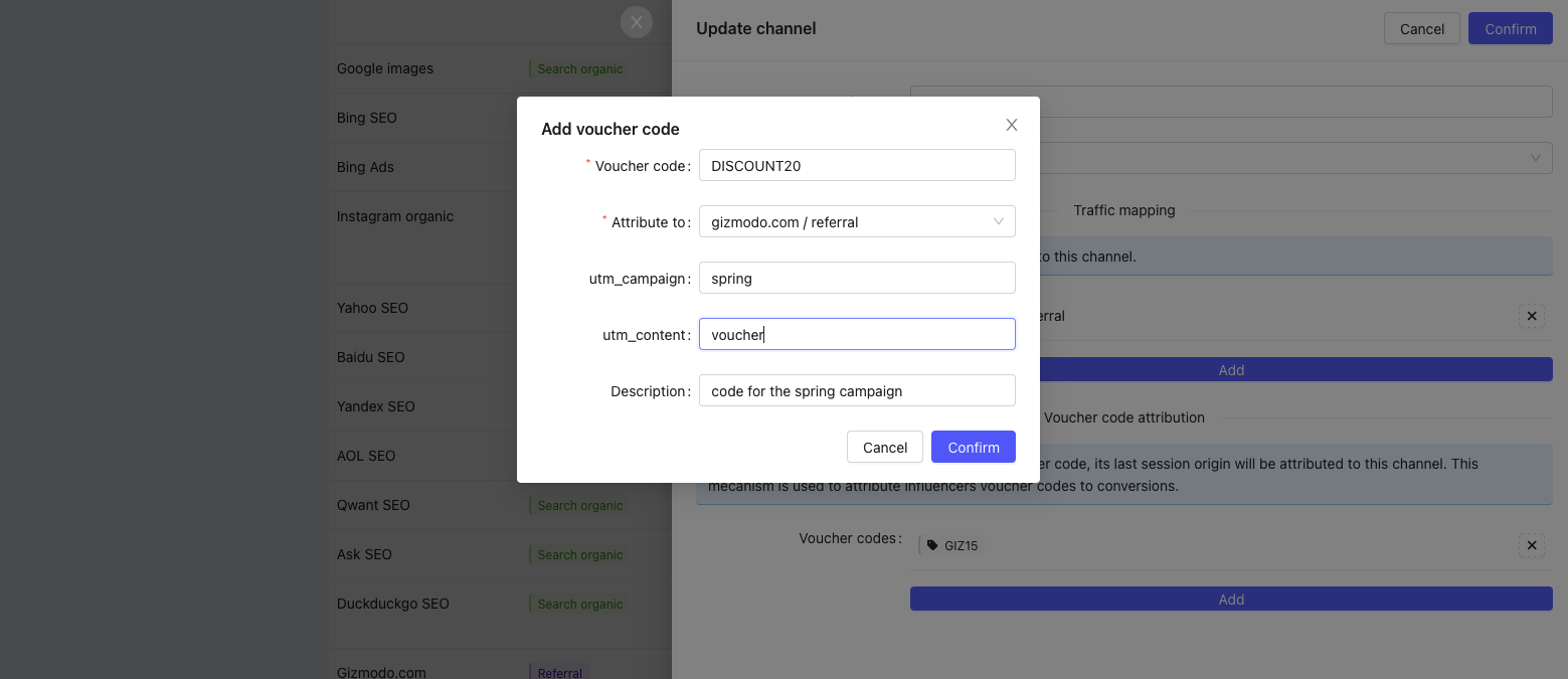 Voucher code mapping