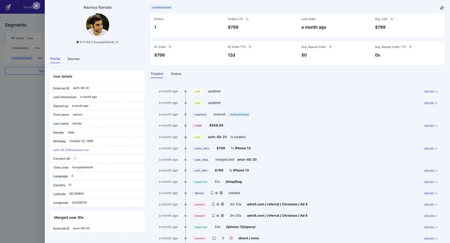 Overview of a customer profile