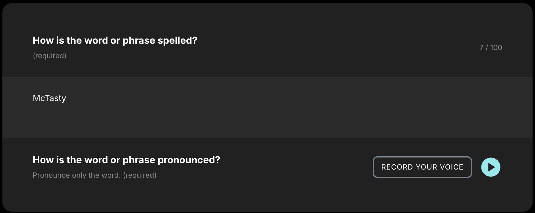 pronunciation tool inputs