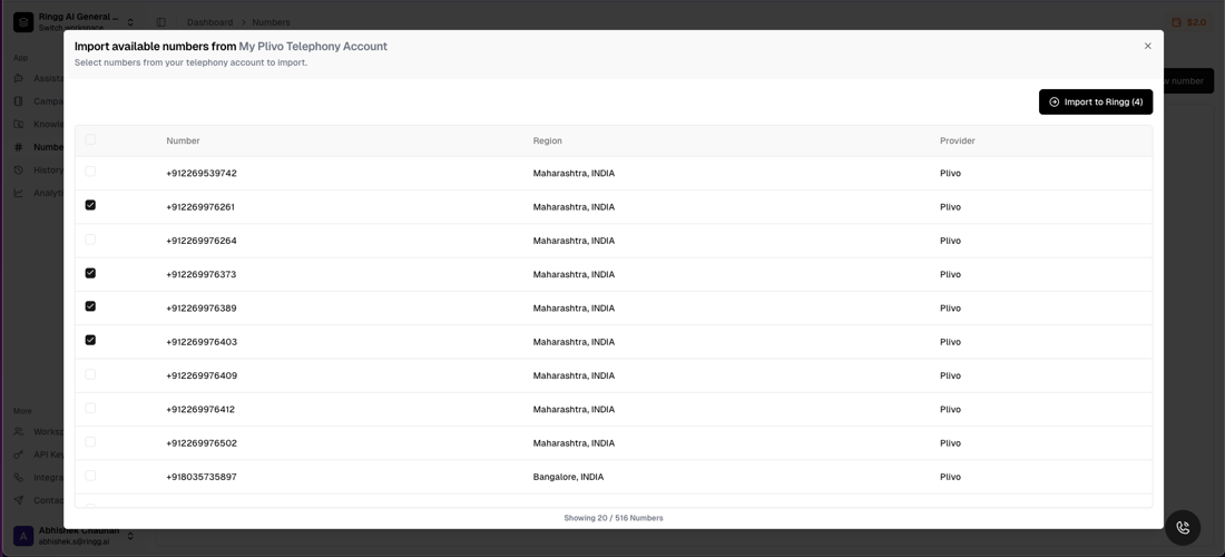 Ringg Number Management - Ringg AI