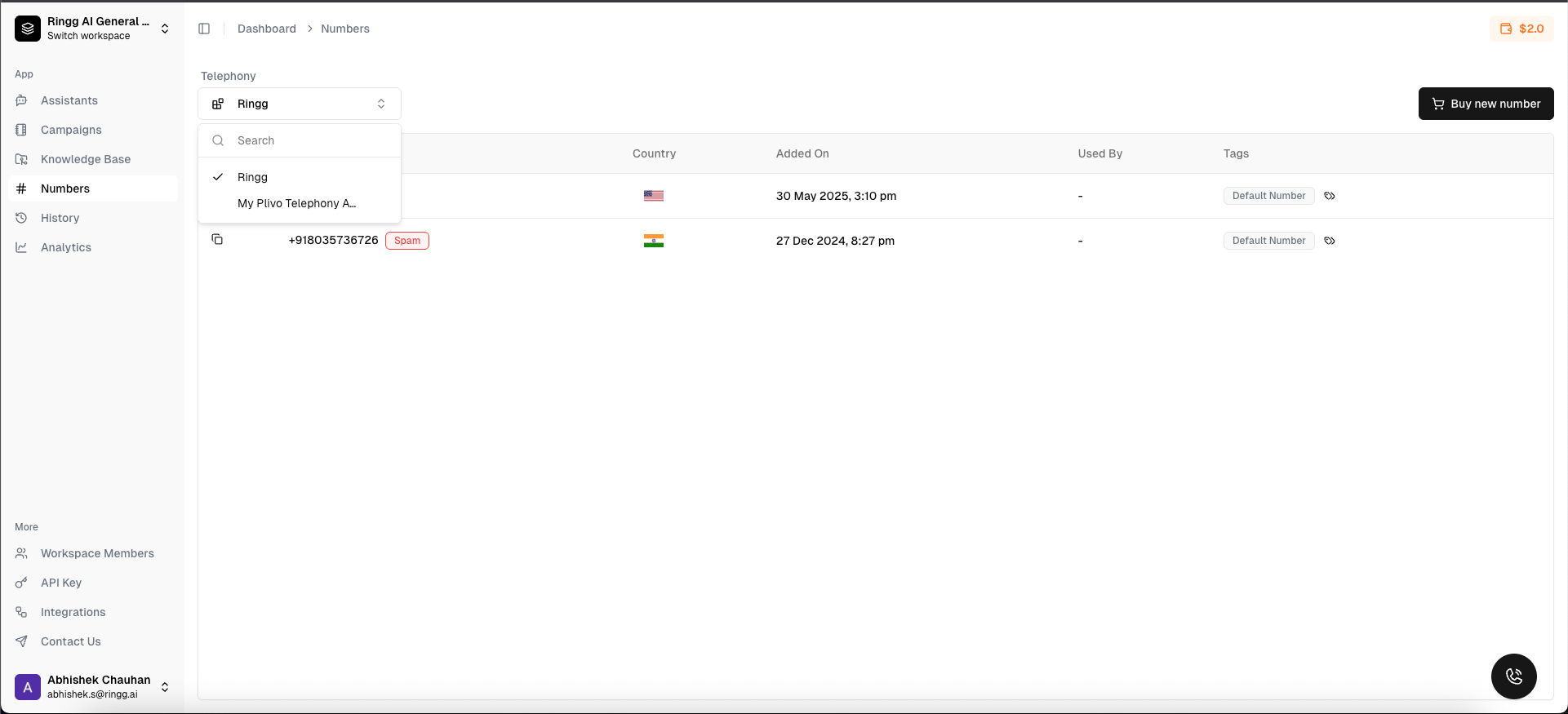Number Management - Ringg AI