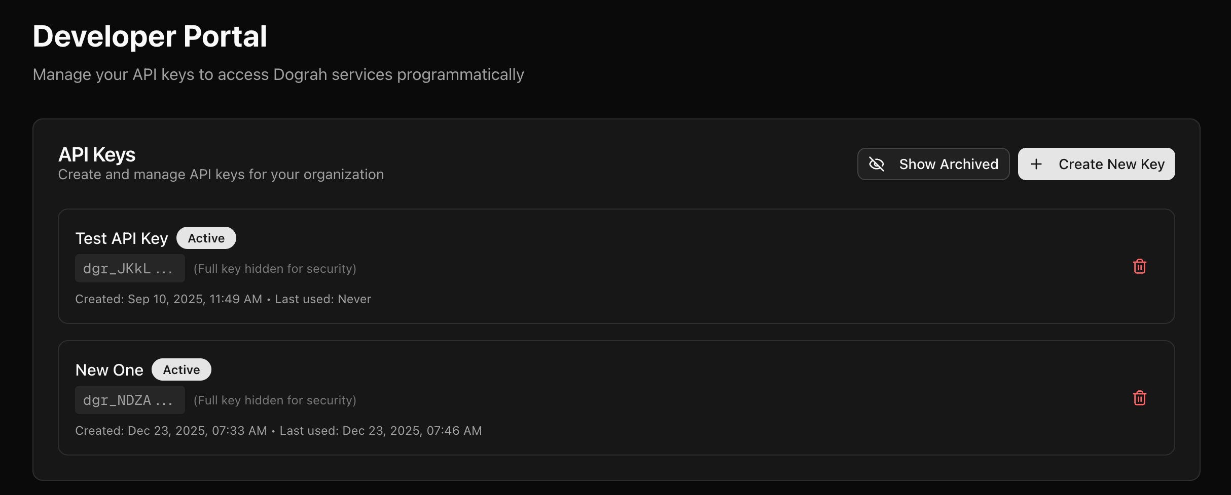 Create a new API Key